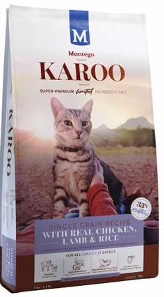 Montego Karoo Adult Cat Food single-grain recipe with real chicken, lamb & rice 2kg