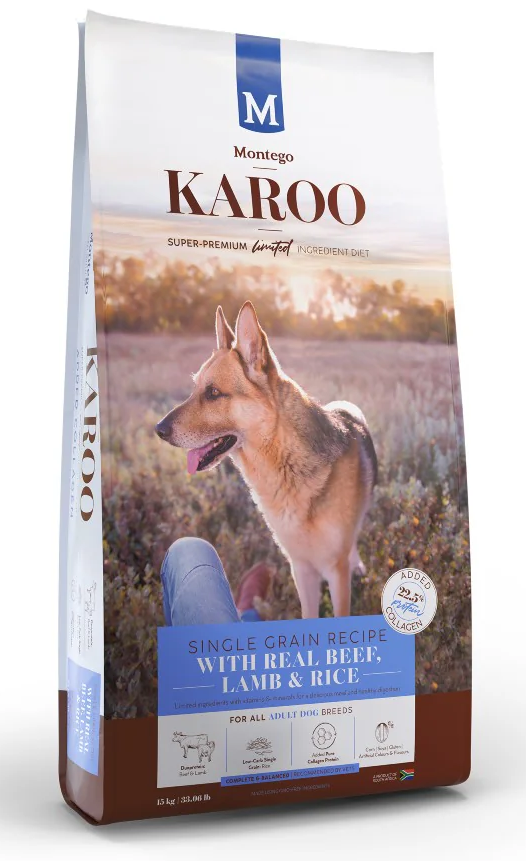 montego Karoo Adult Dog Food Real beef, lamb & rice 15kg